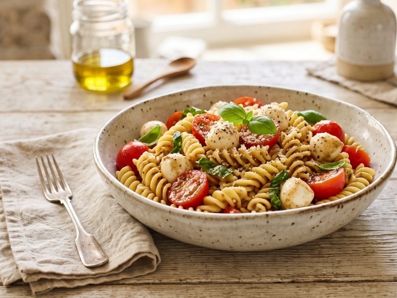 Domatesli Mozzarella Makarna Salatası