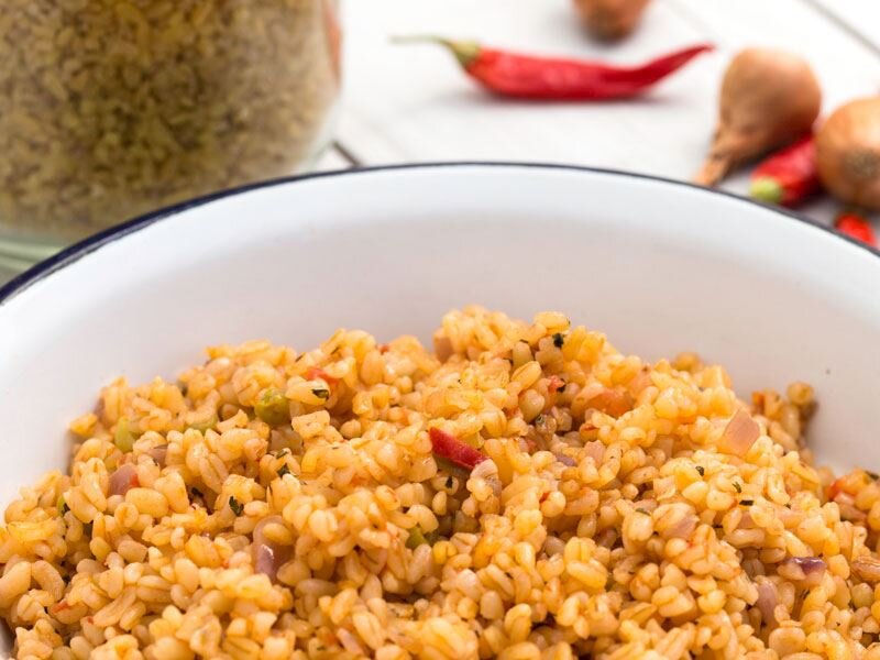 kaymaklı firik bulgur pilavı