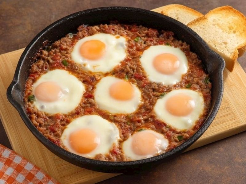 Kıymalı Pastırmalı Yumurta Tarifi
