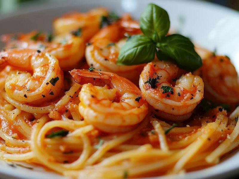 Domates Soslu Karidesli Makarna