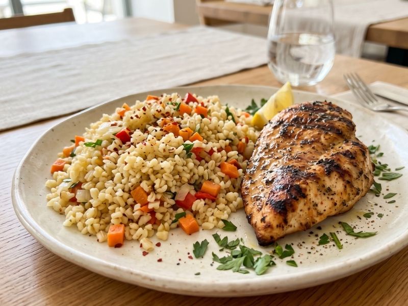Sebzeli Bulgur Pilavı ve Izgara Tavuk