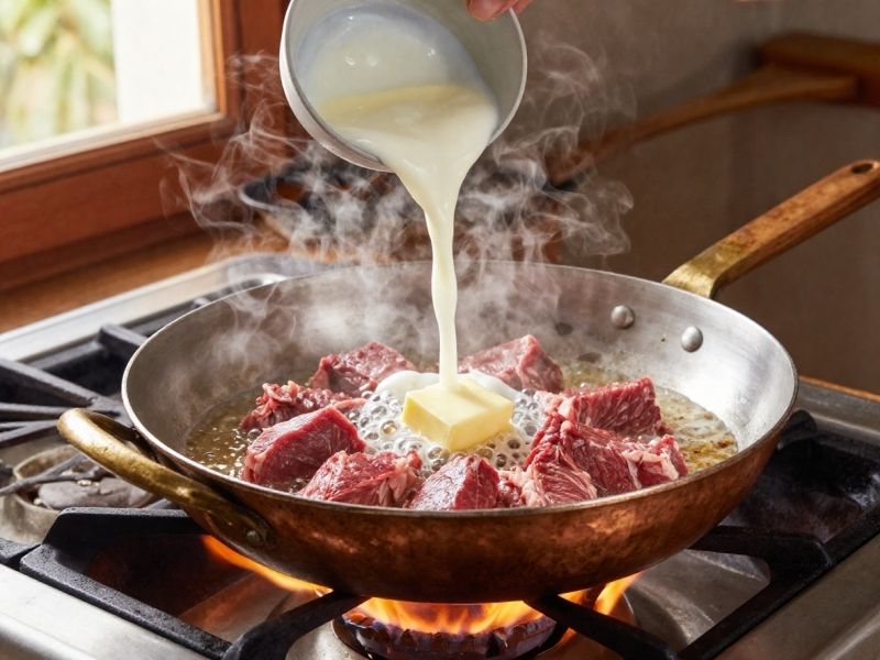 İlk Ayran İlavesi Ve Yüksek Ateşte Kavurma