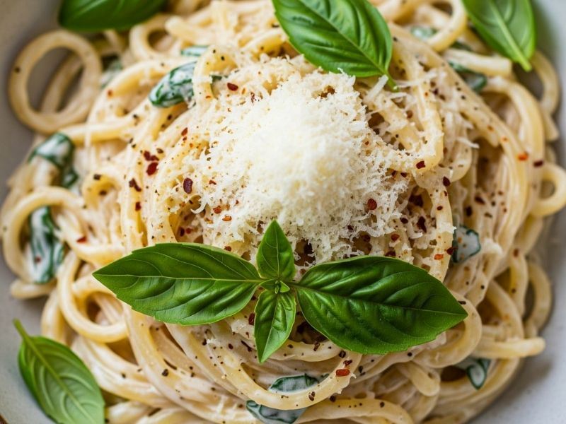 Kremalı Fesleğenli Makarna