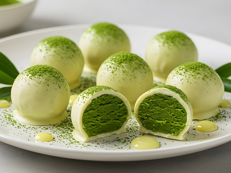 matcha ve beyaz çikolatalı truffle