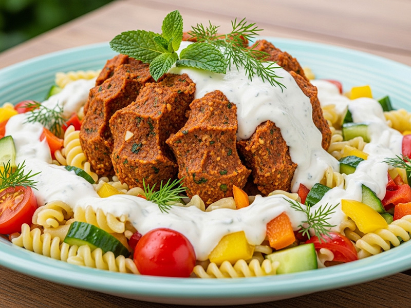 Çiğ Köfteli Soğuk Makarna Salatası