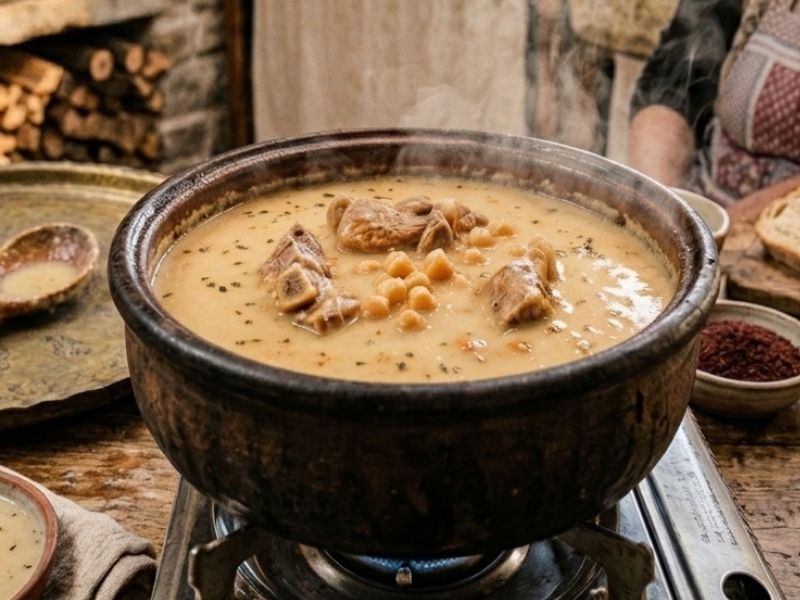 Tencerede Ağır Ağır Pişen Etli Ve Nohutlu Tarna Aşı