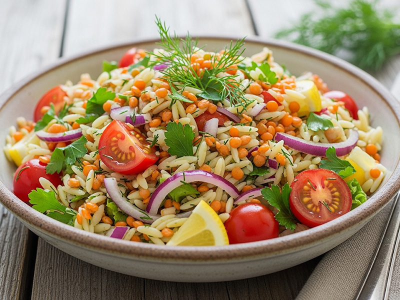 Kırmızı Mercimekli Arpa Şehriye Salatası