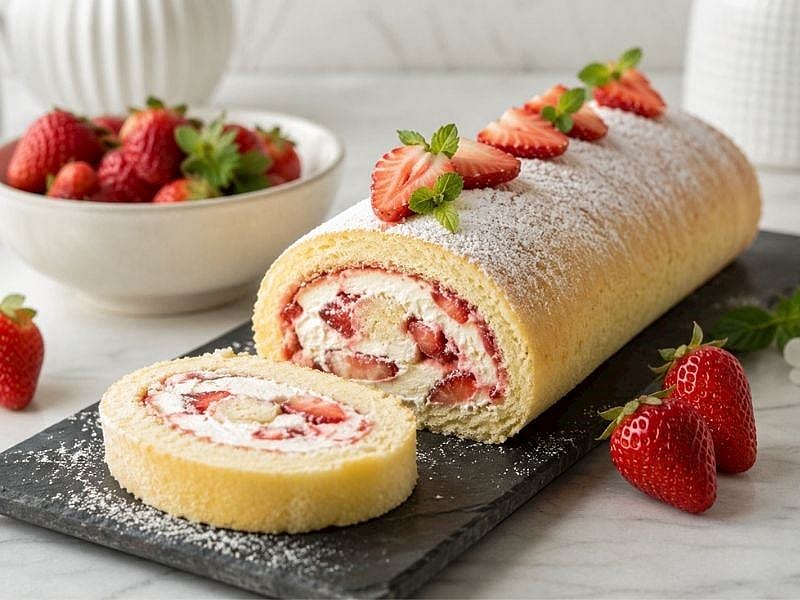 ASLA ÇATLAMAYAN ÇİLEKLİ RULO PASTA TARİFİ