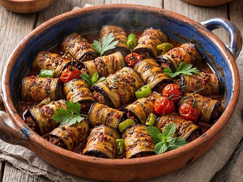 TEPSİDE PATLICAN SARMA TARİFİ