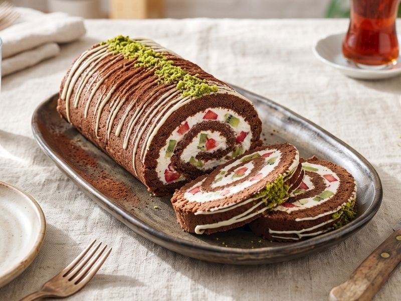 Pişirme Gerektirmeyen Bisküvili Meyveli Rulo Pasta Tarifi